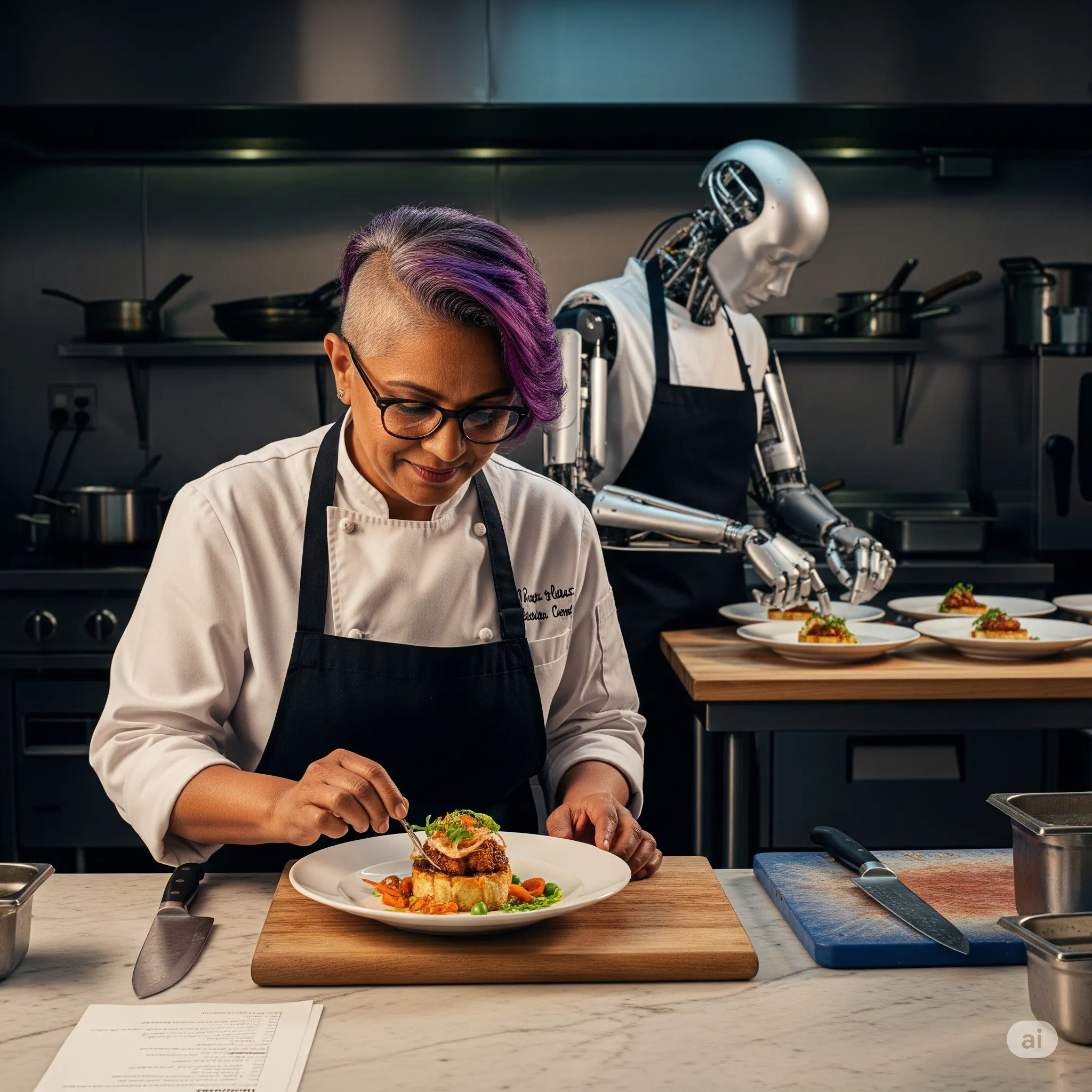 A finished signature dish on a chef's pass — the singular plate that defines a career.